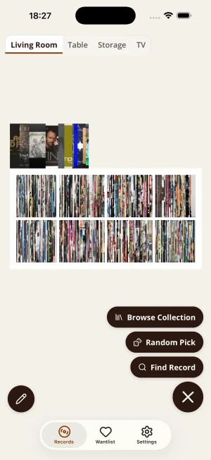 Shelfify iPhone shelf view: visualize your real vinyl shelf with every record mapped to its exact compartment.