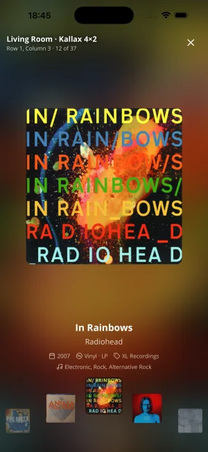 Browse your entire vinyl collection as a visual album-cover gallery on iPhone.