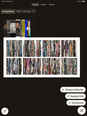 Shelfify iPad shelf view: visualise your entire vinyl shelf in a roomier, two-column layout.