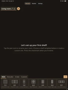 Configure rows, columns and compartments for a new shelf on iPad.